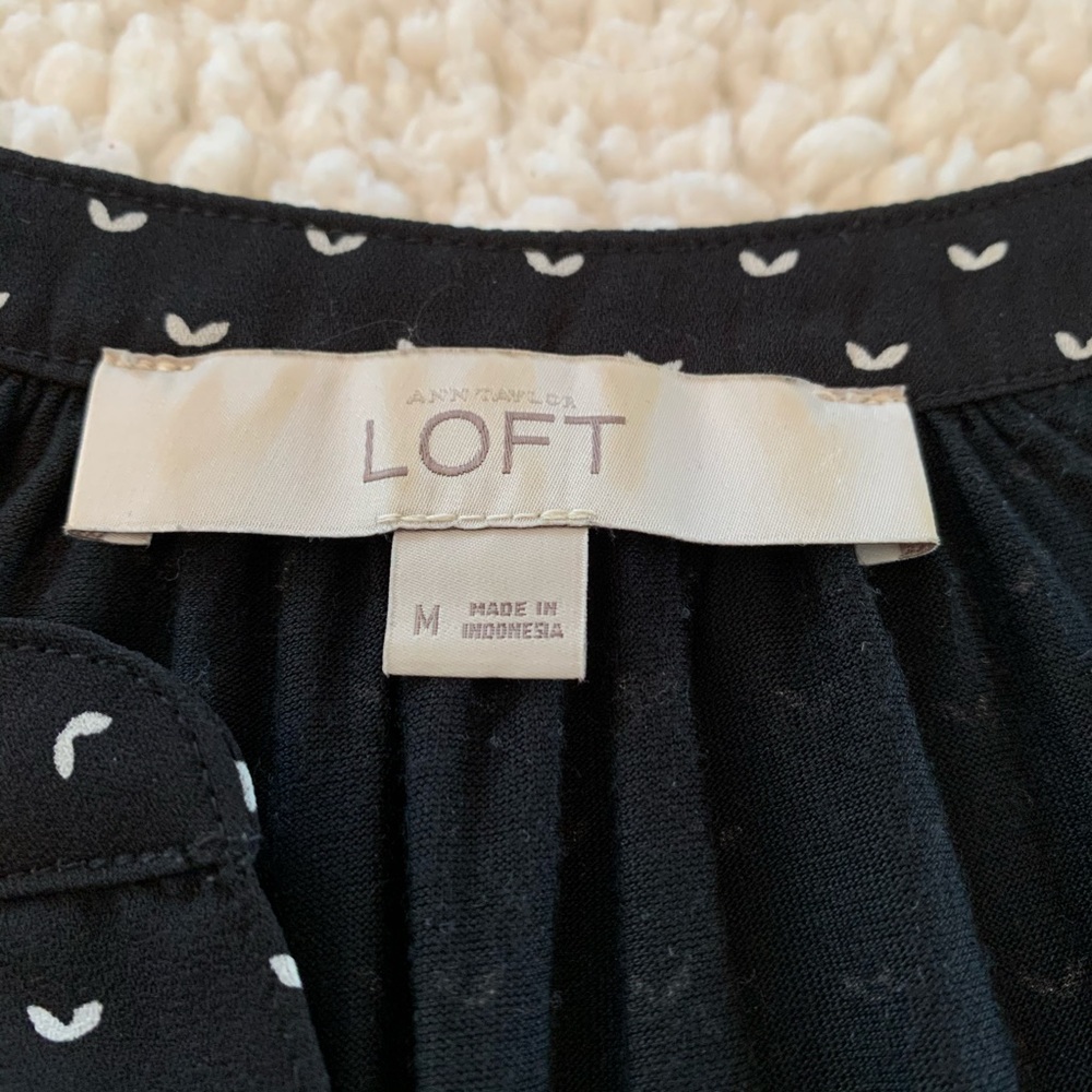 LOFT Blouse Tank Black with White Pattern Size M - Picture 2 of 4